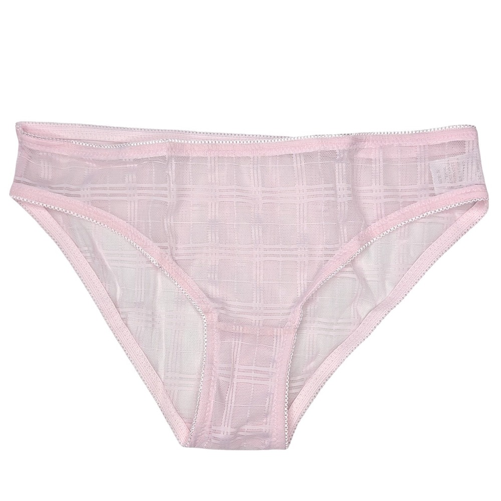 NEW Unworn Knotty Pastel Pink Mesh Plaid Sheer Low Cut Panties Underwear